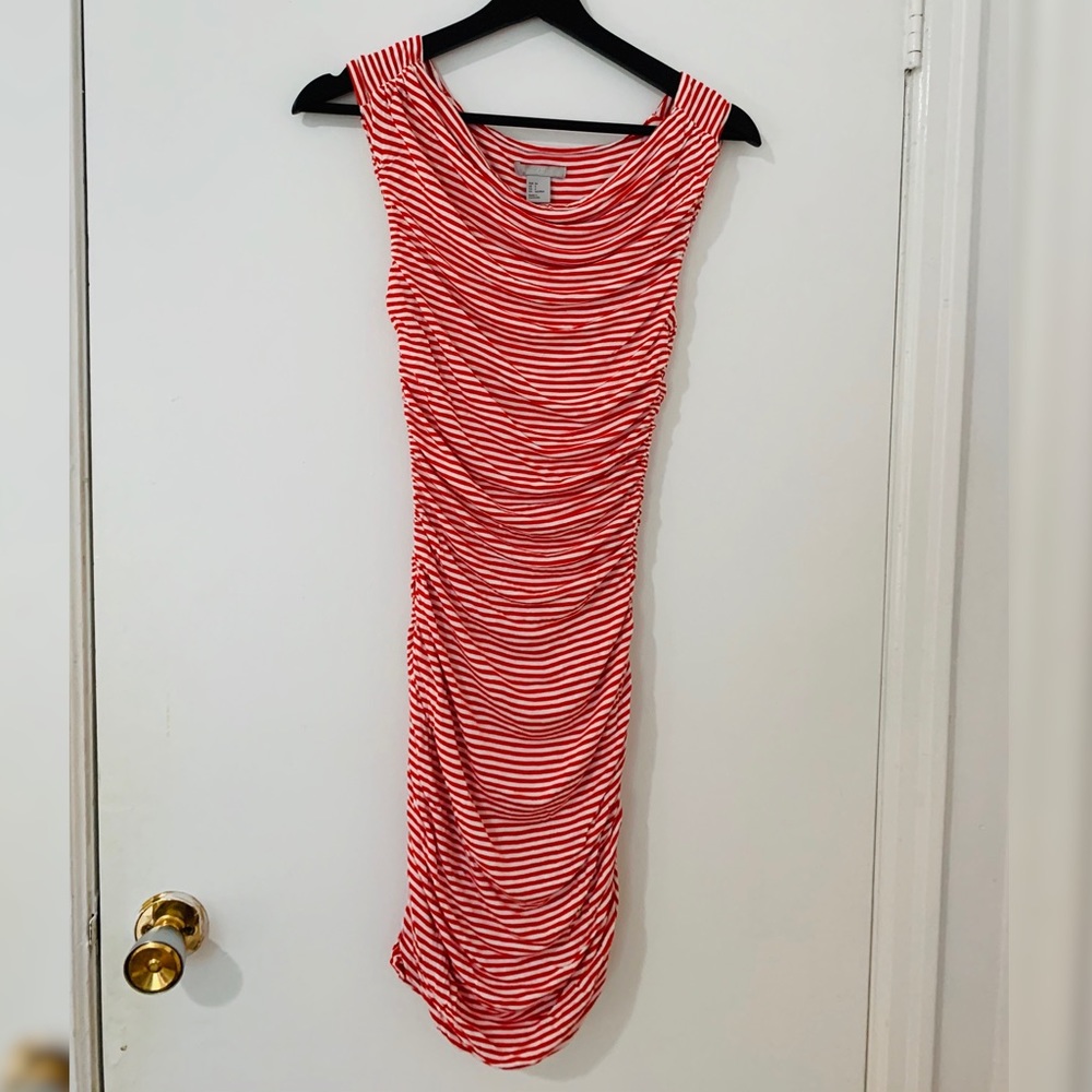Striped and Slinky Cowl Neck Dress